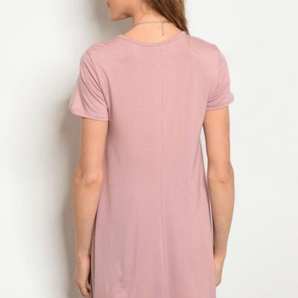 1 left - Pink Short Sleeve Lace Up Dress - Picture 4 of 4